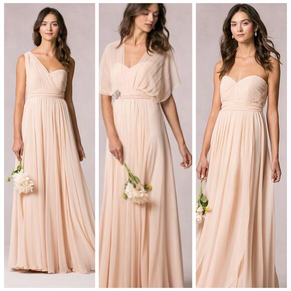 Jenny Yoo Mira Convertible Blush Floor Length Bridesmaid Dress Women’s Size 14 - Picture 1 of 13